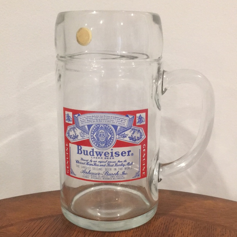 Vintage Budweiser Large Heavy Glass Beer Mug 1L Made in Austria